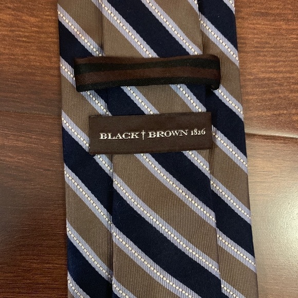🌿SALE🌿 BLACK BROWN 1826 Silk Black Brown Striped Necktie - Picture 5 of 10
